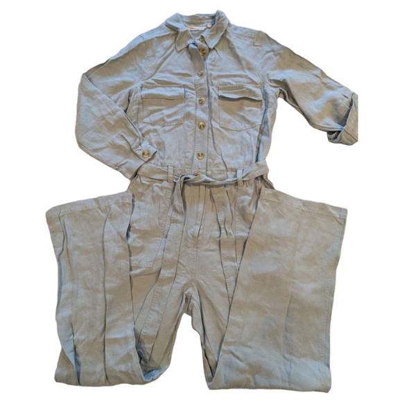 Soft Surroundings Pants - Women's Soft Surroundings Jumpsuit 8P Light Green Pockets Belt